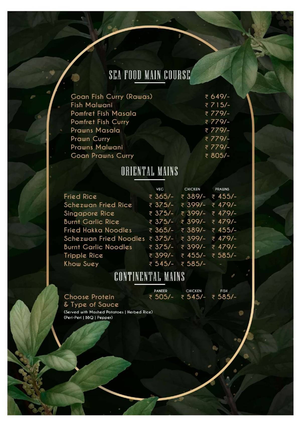 Gypsii Bar and Kitchen menu