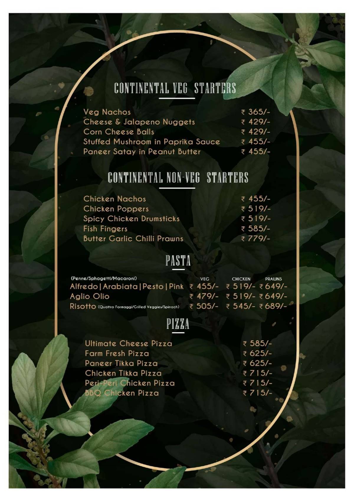 Gypsii Bar and Kitchen menu
