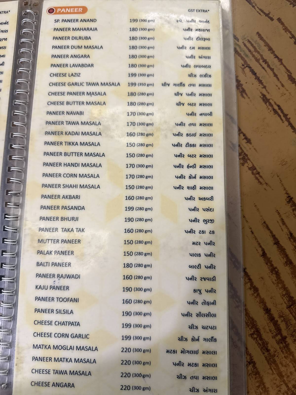 ANAND RESTAURANT menu