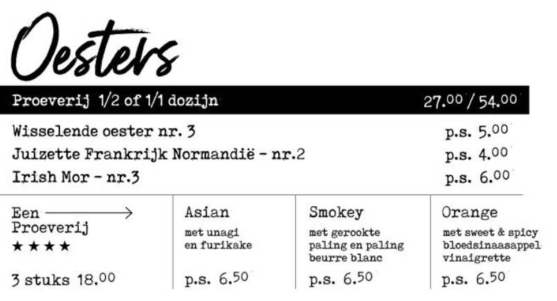 Menu de Fishbar Monk - Visrestaurant Haarlem