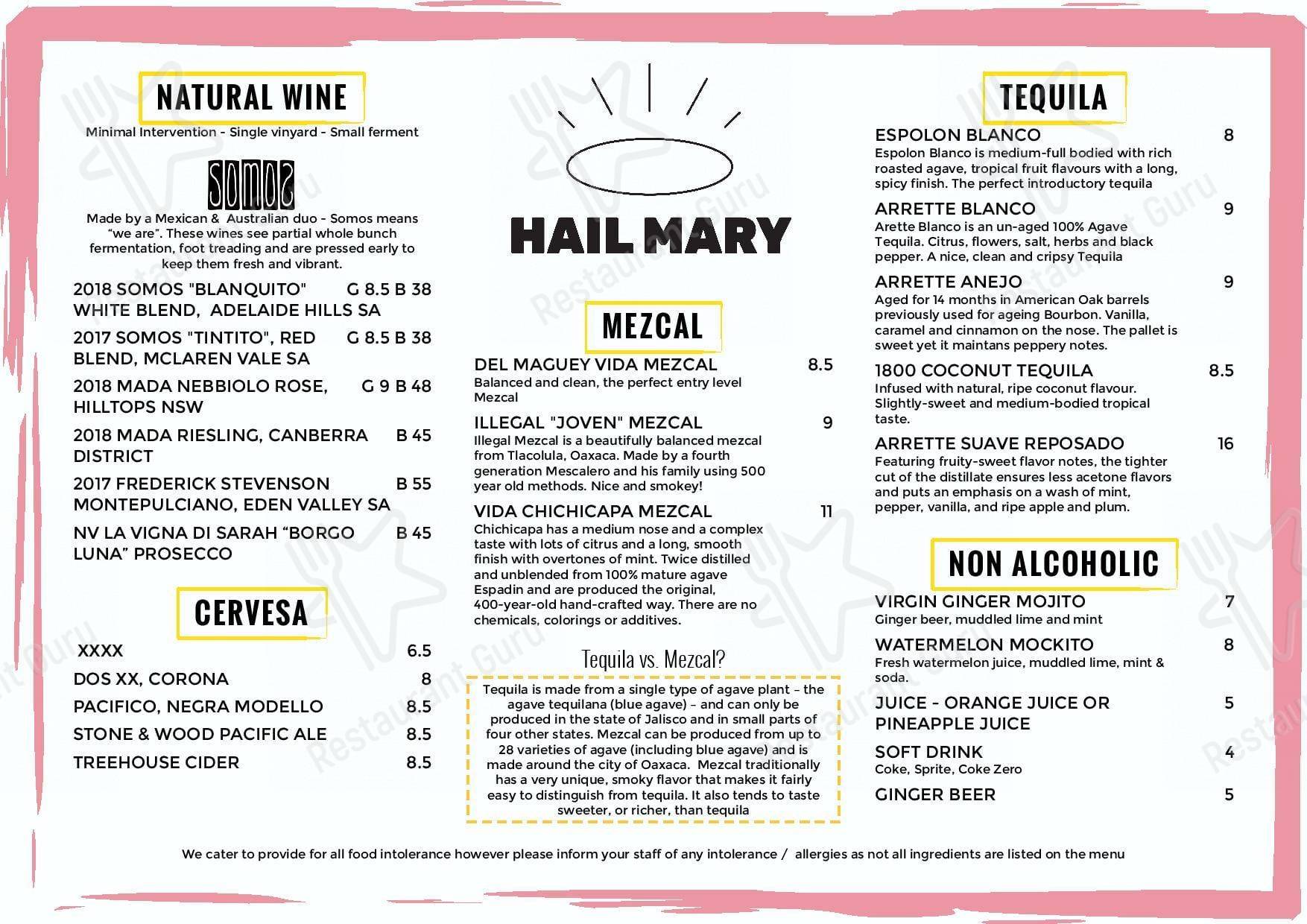 Hail Mary menu