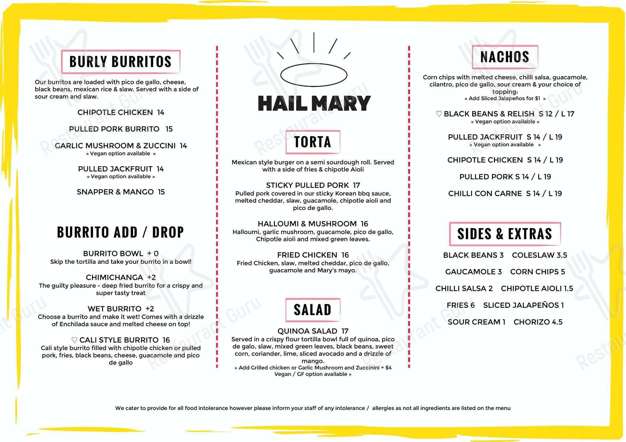 Hail Mary menu