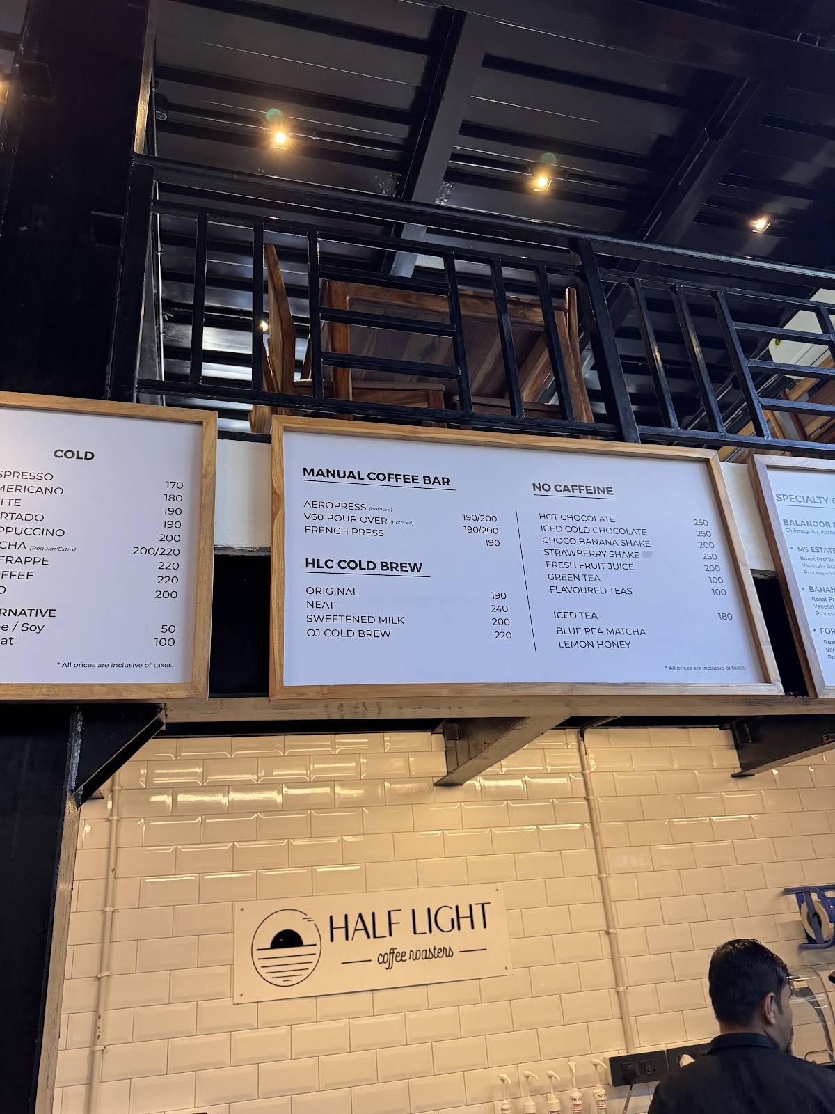 Half Light Coffee Roasters C Scheme menu
