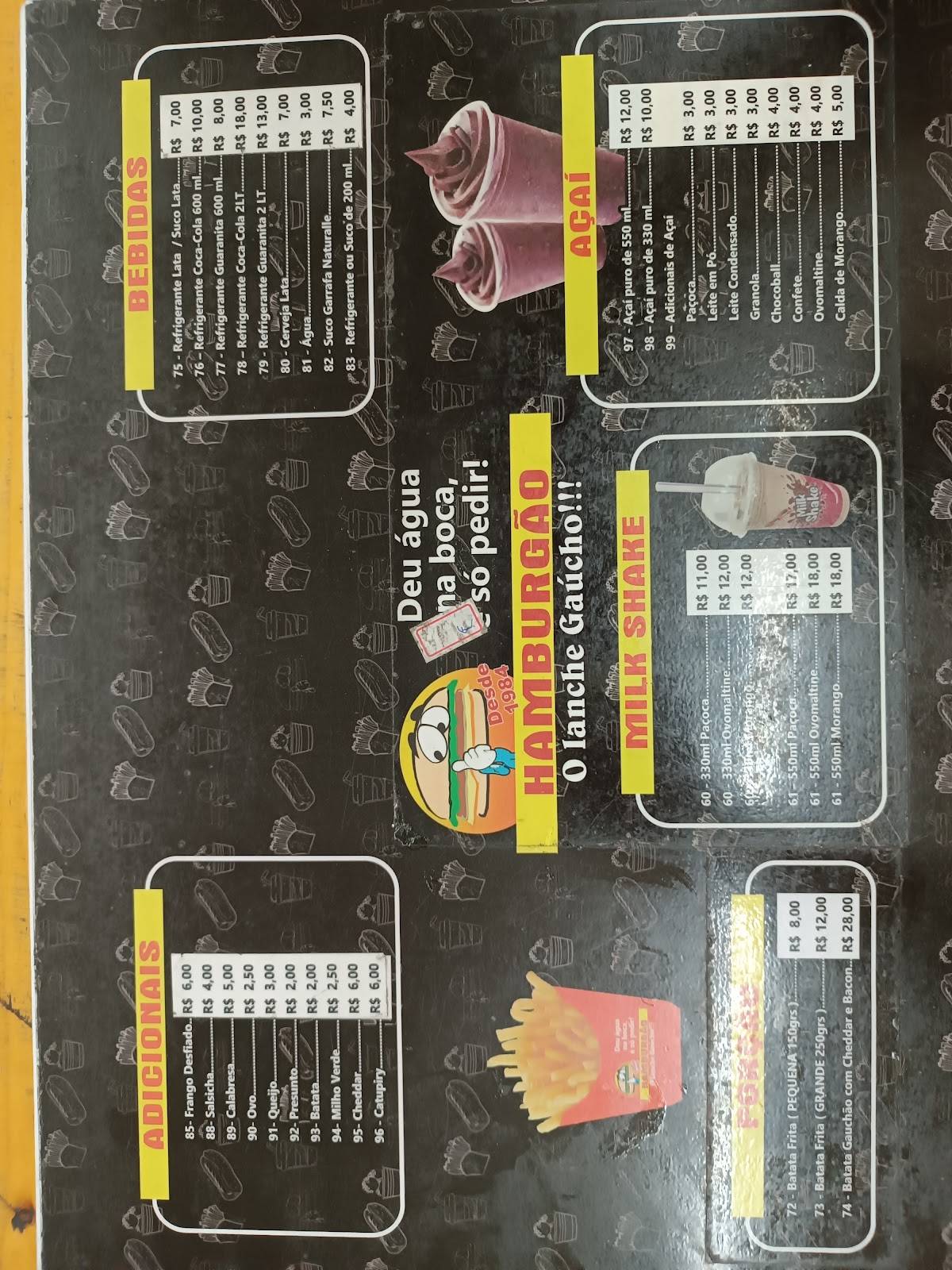 Hamburgão Lanches cardápio