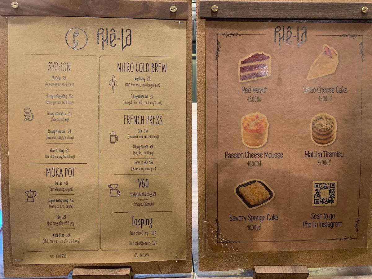 Menu at Phê La Thành Thái cafe, Hanoi, 04 - B1 P. Thành Thái