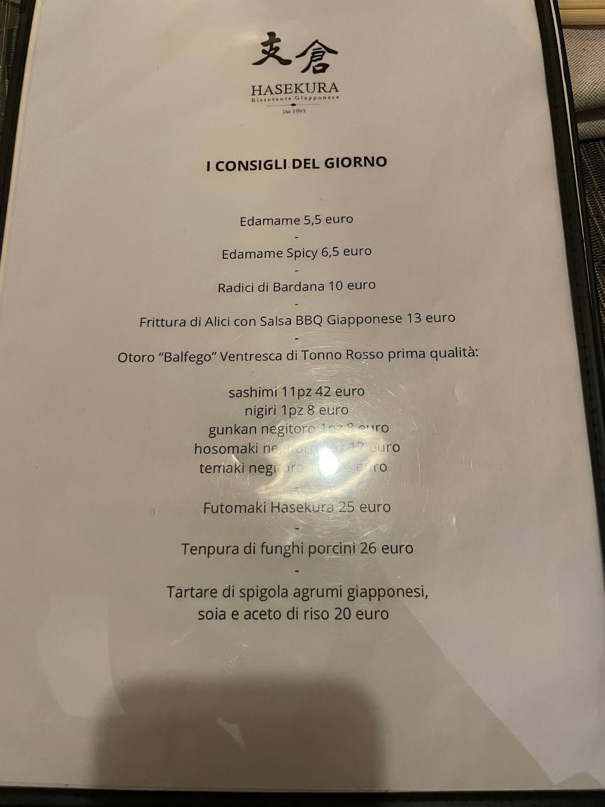 Menu di Hasekura Ristorante Giapponese 