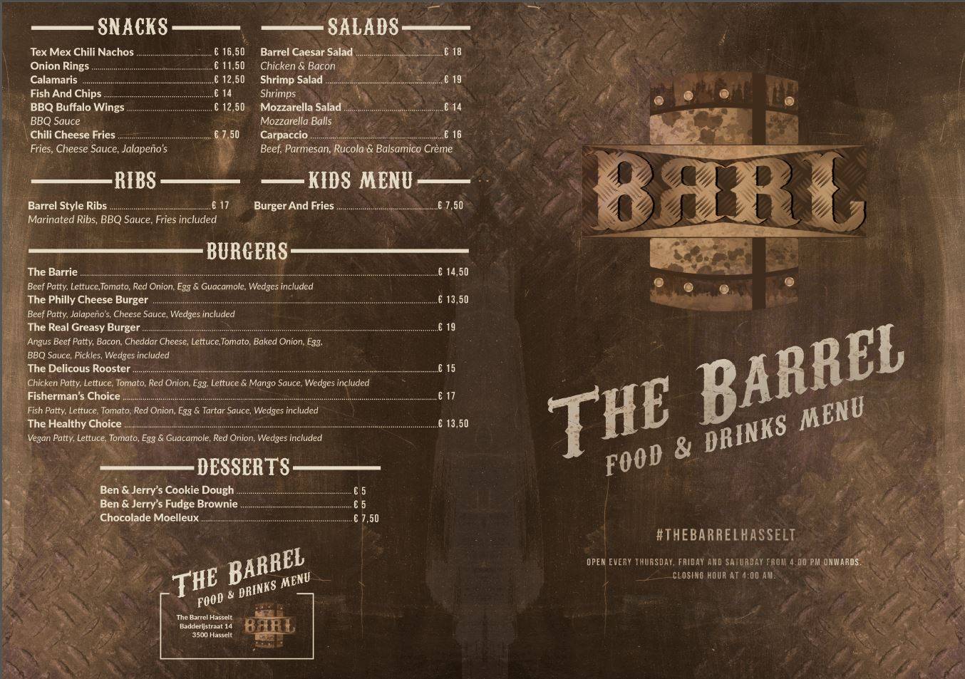 Menu de The Barrel - Hasselt