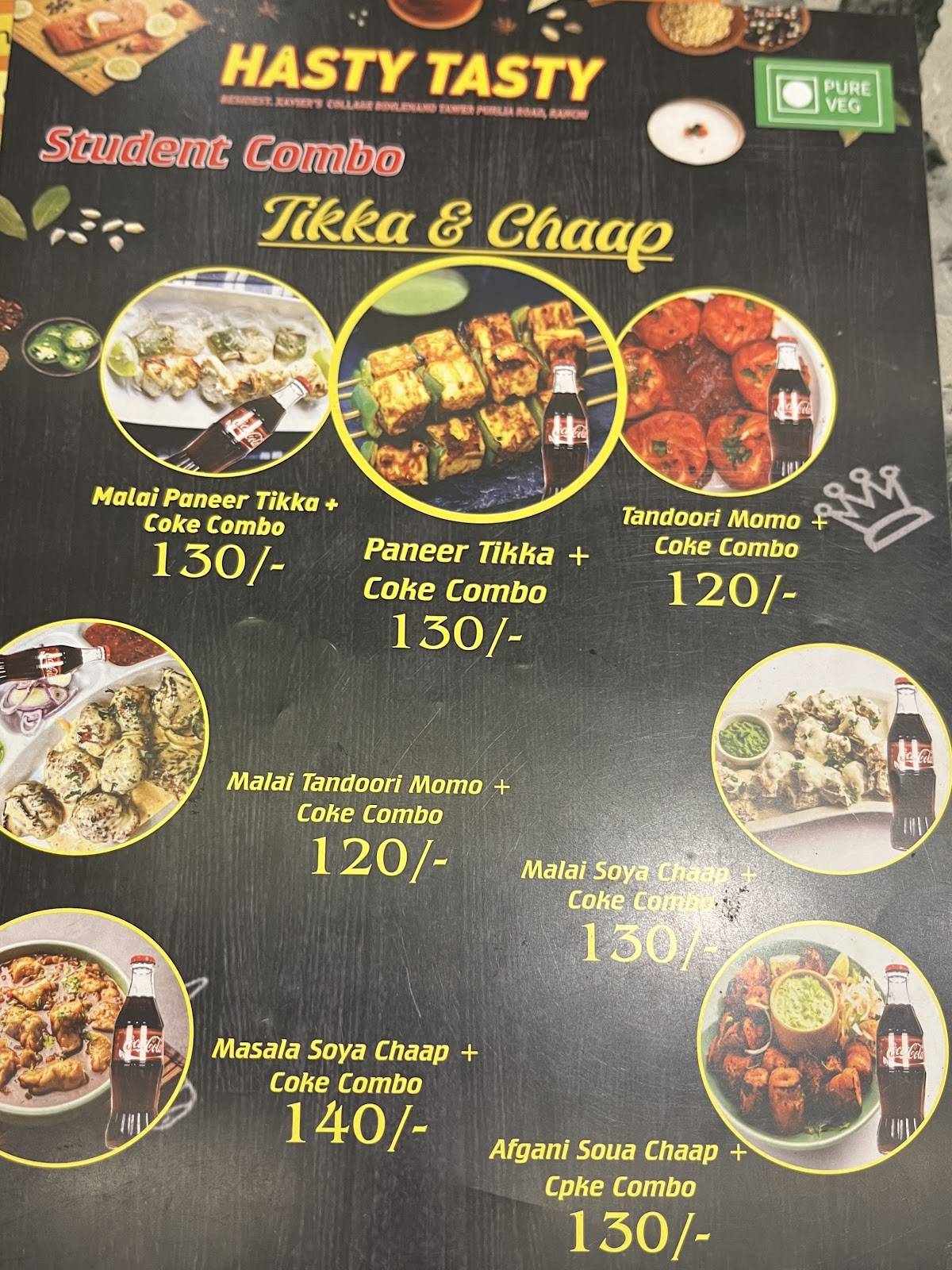 Hasty Tasty menu