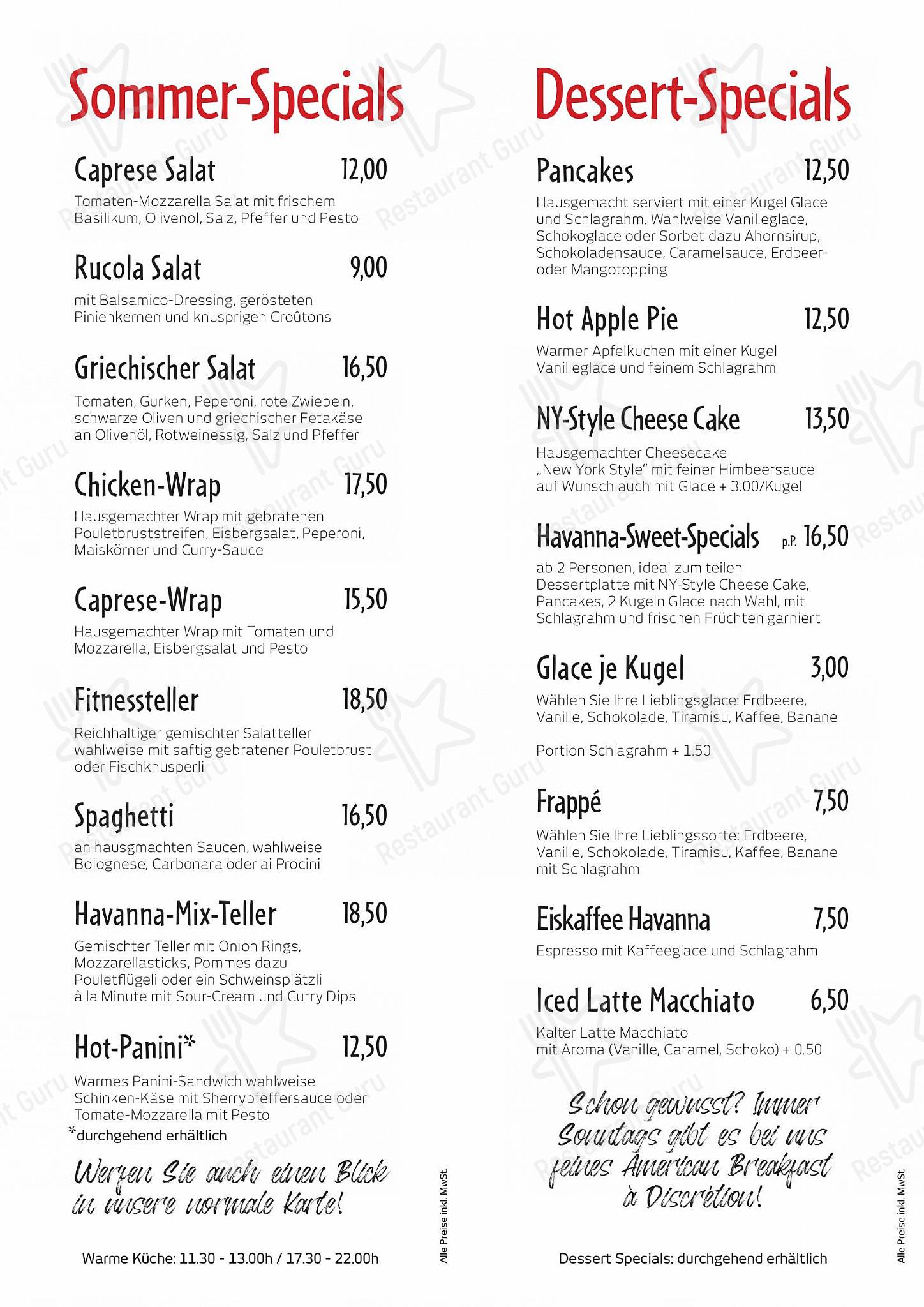 Menu di Restaurant & Bar Havanna - Menu bar