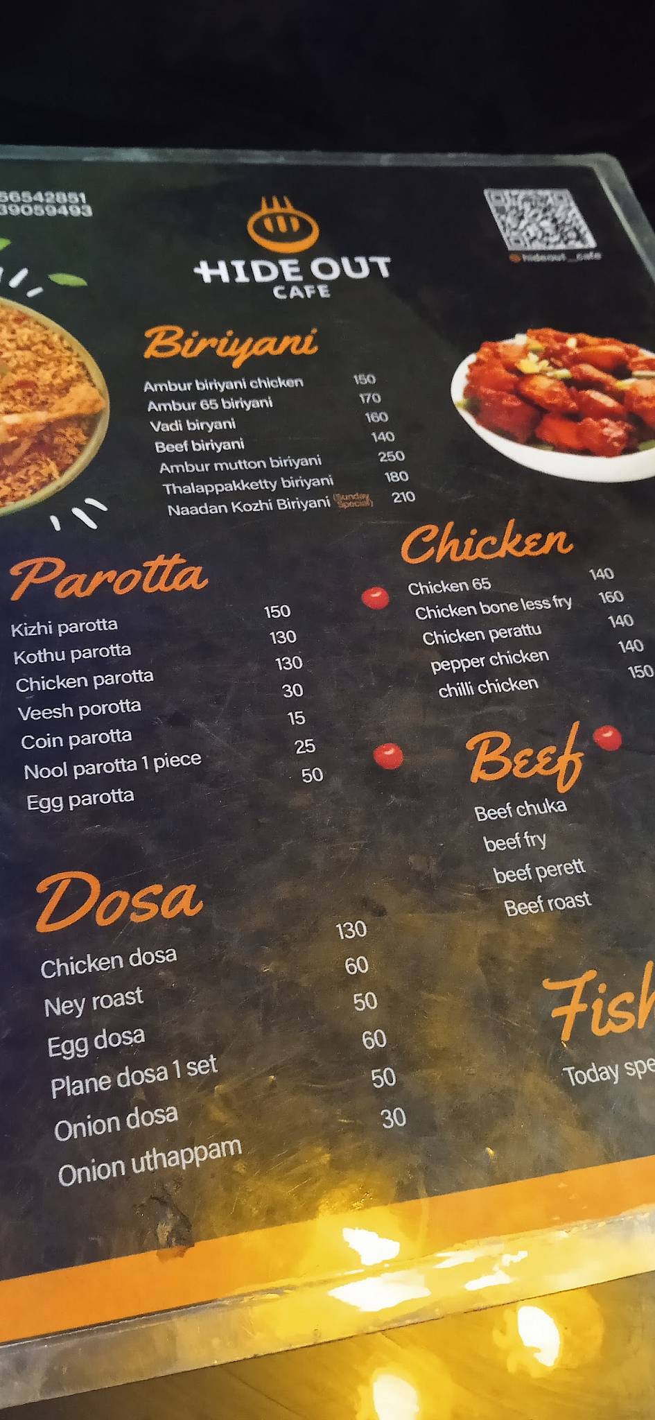 Hide Out Cafe menu