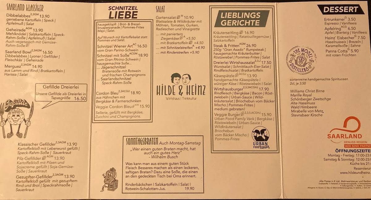 Hilde Und Heinz Saarbrucken Speisekarte