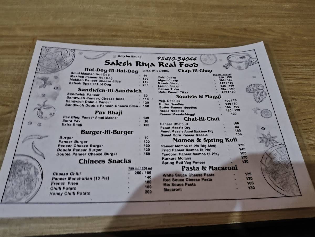 Salesh Riya Real Food menu