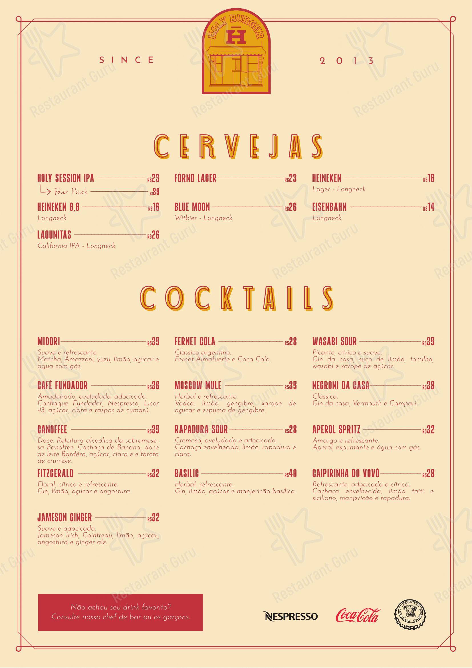 Menu para Holy Burger restaurante
