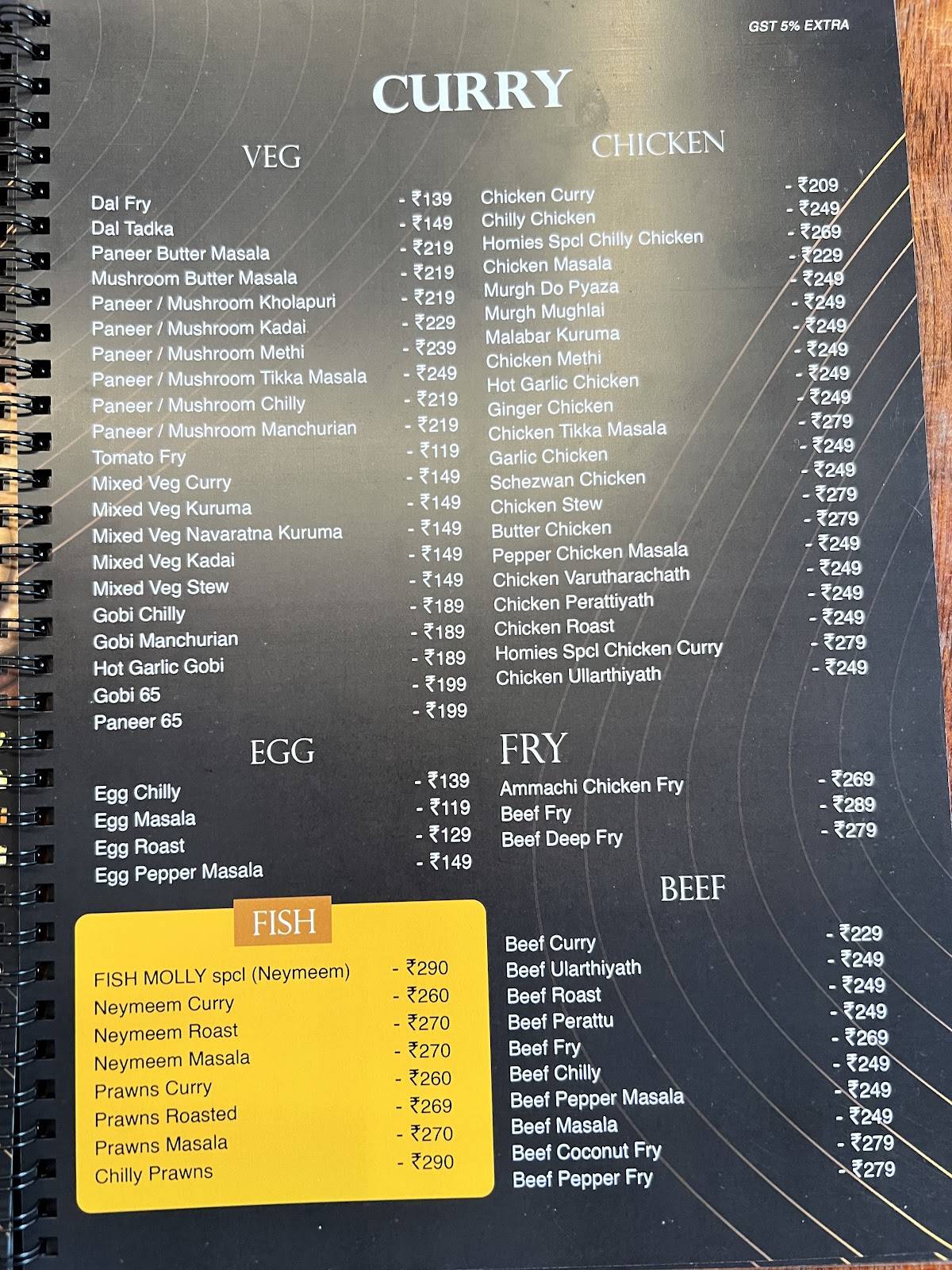 Homies Restaurant menu