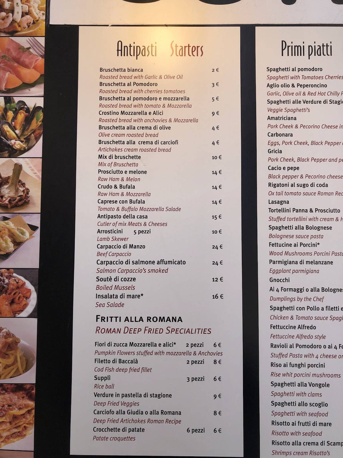 Menu de Hostaria I Fratellini