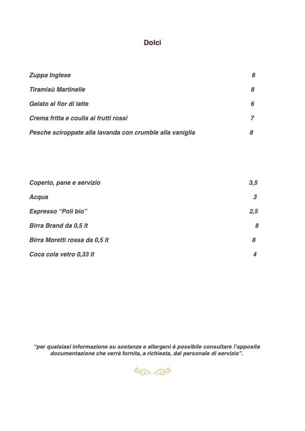 Menu di Hostaria Martinelle 