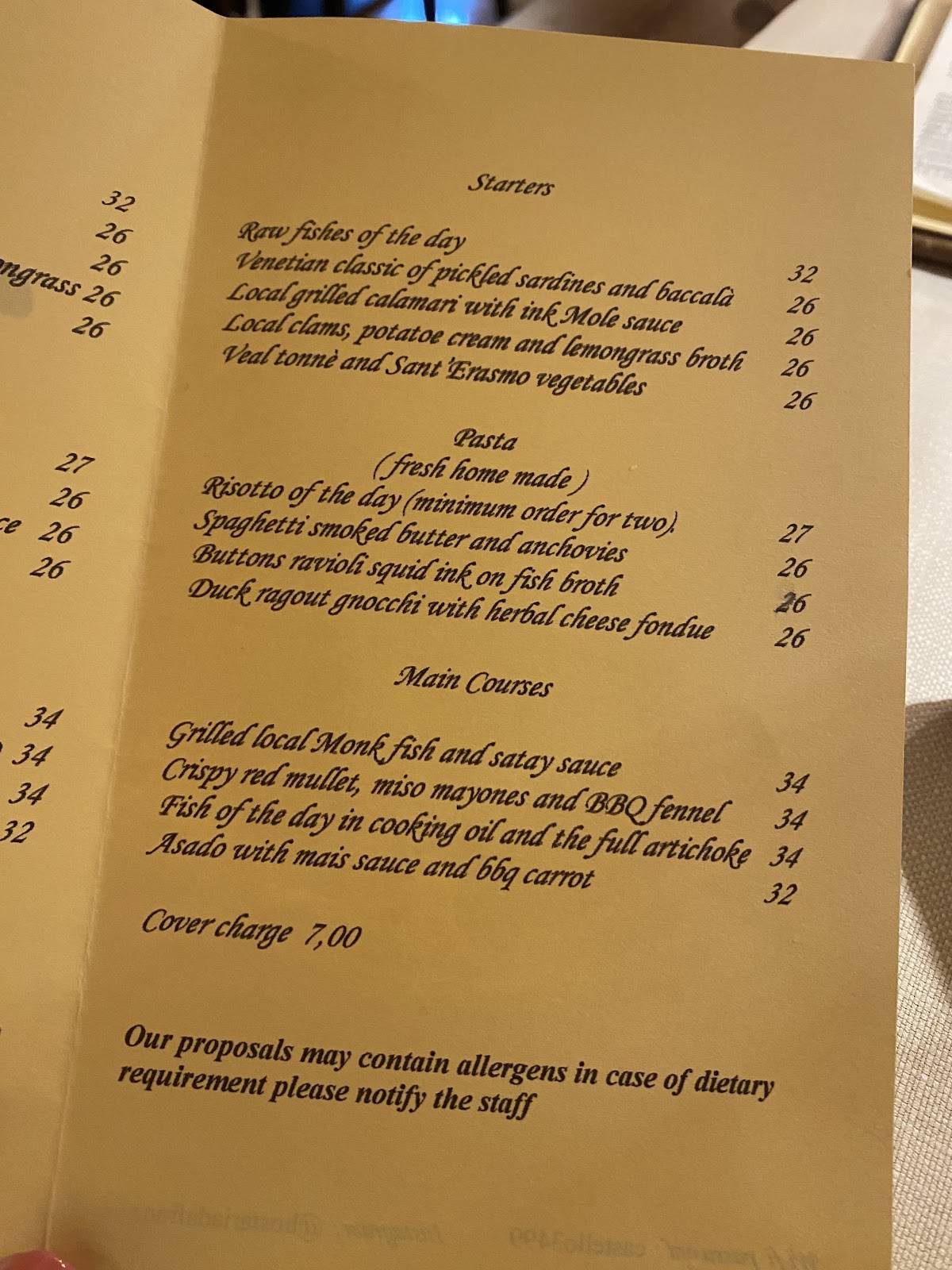 Menu di Hostaria da Franz 