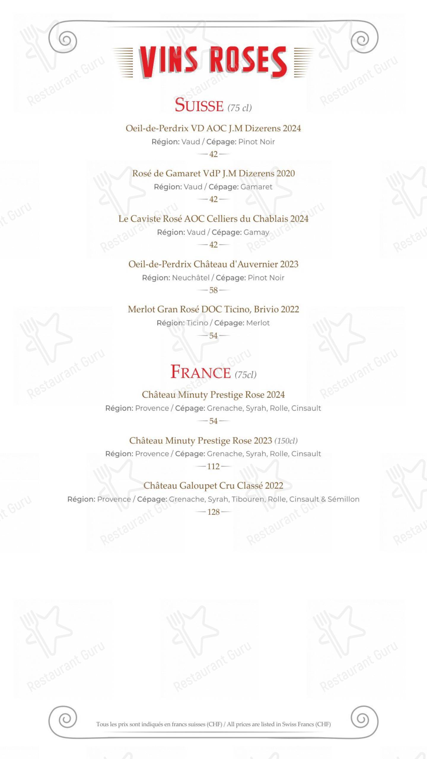 Menu di Hostellerie de Genève - Menu bar