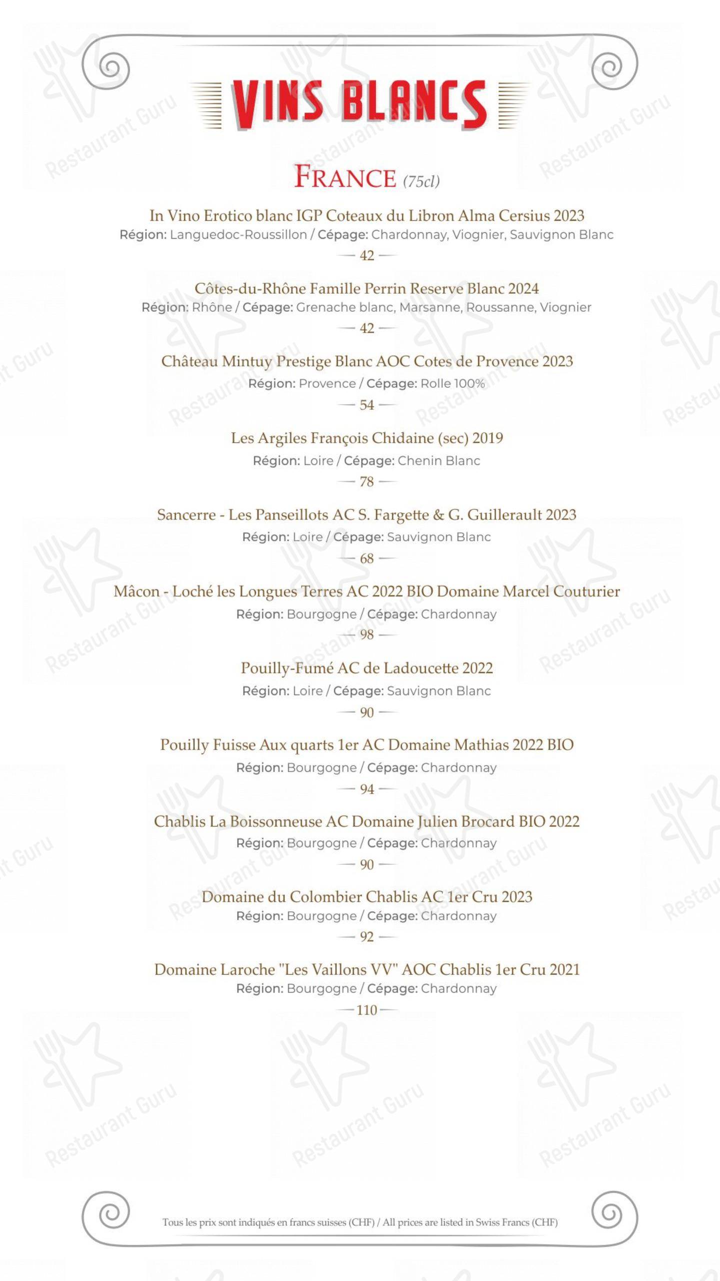 Menu bar per Hostellerie de Genève in Vevey