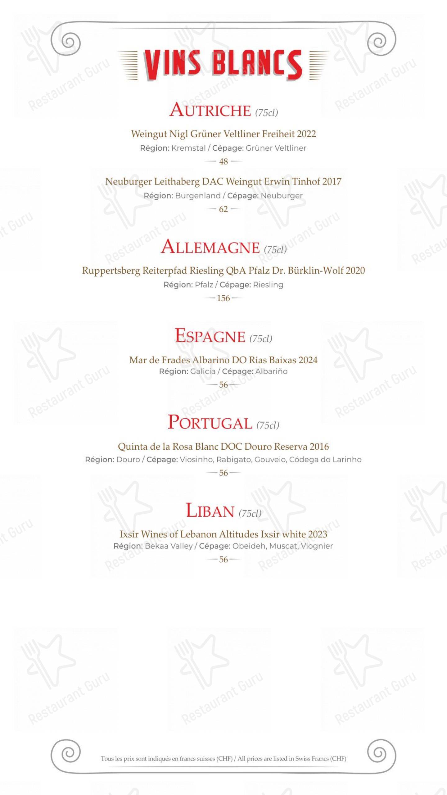 Hostellerie de Genève in Vevey - Menu bar