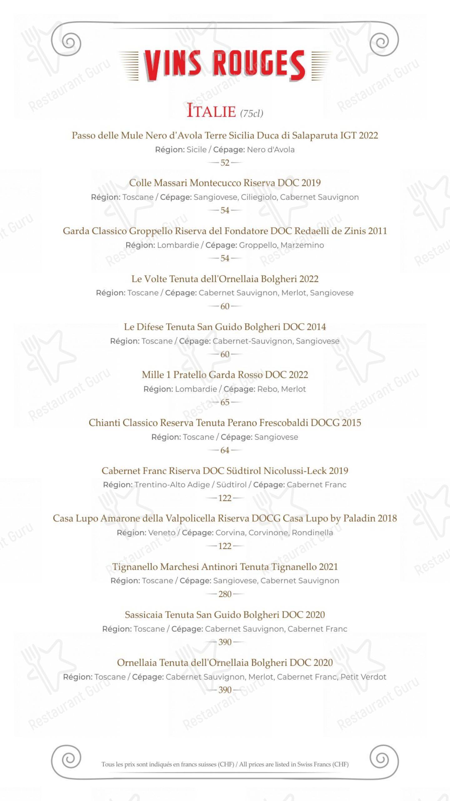 Menu di Hostellerie de Genève - Menu bar