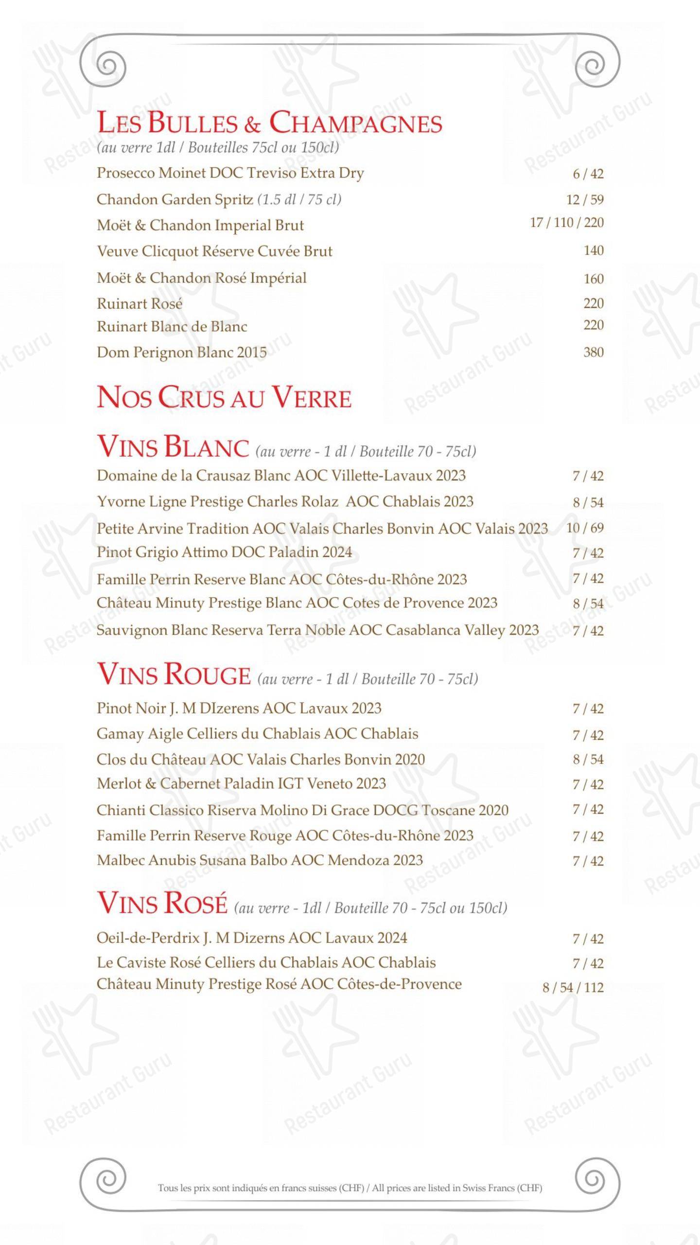 Hostellerie de Genève in Vevey - Menu