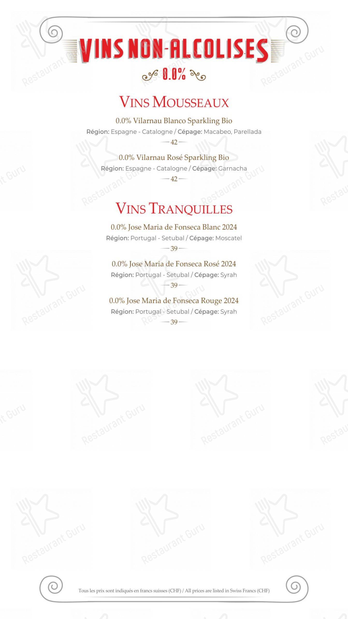 Menu bar per Hostellerie de Genève ristorante