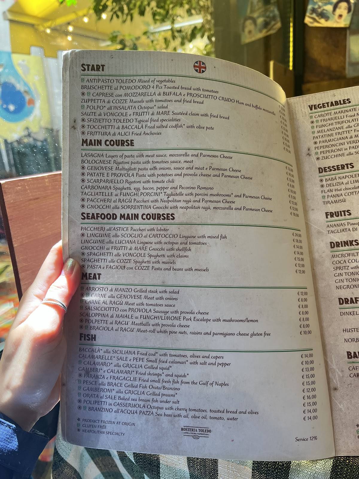 Menu di Hosteria Toledo 1951 