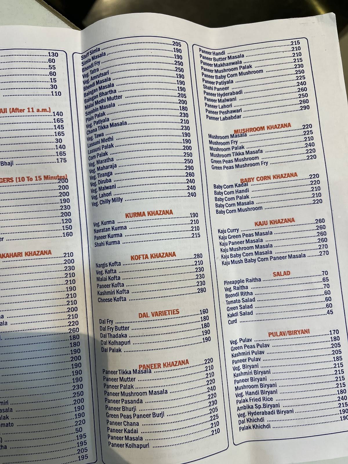 Hotel Ambika NX Pure Veg menu