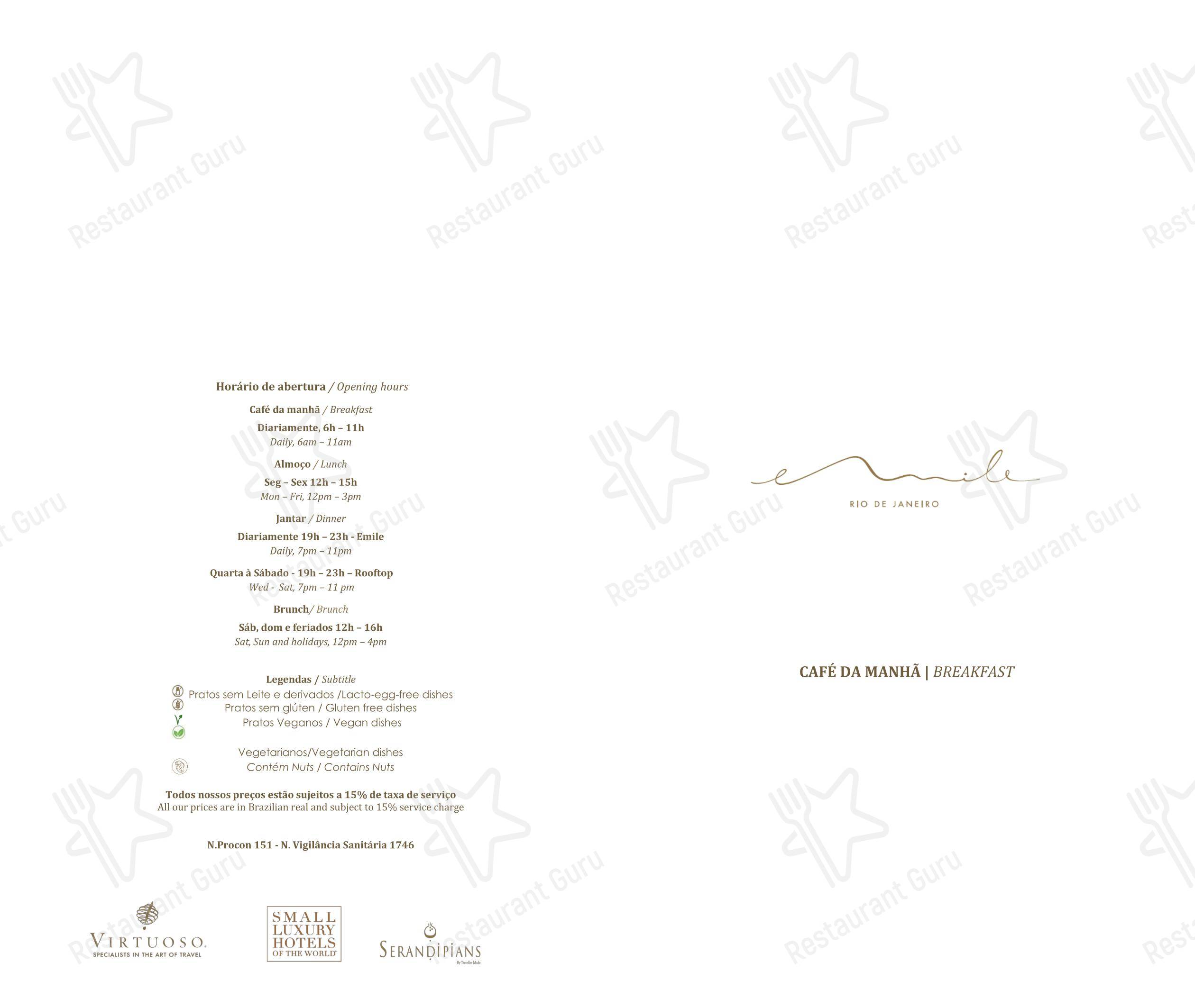 Основное меню para Hotel Emiliano - Restaurante Emile em Rio de Janeiro