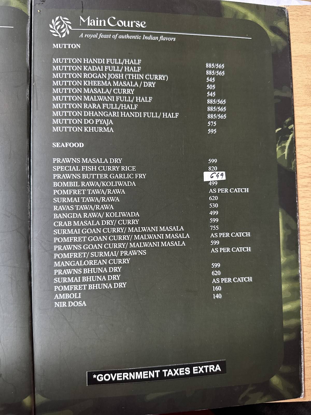 Hotel Govind Garden menu