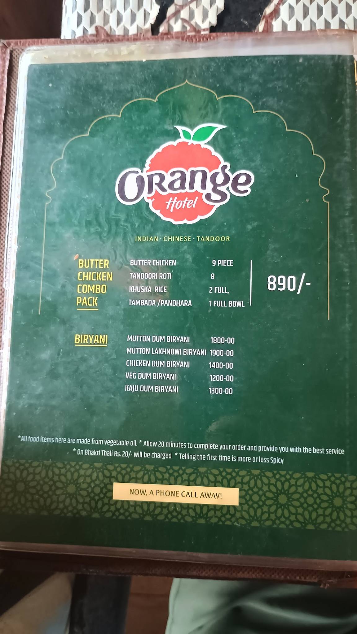 Hotel Orange A/c family restaurant menu
