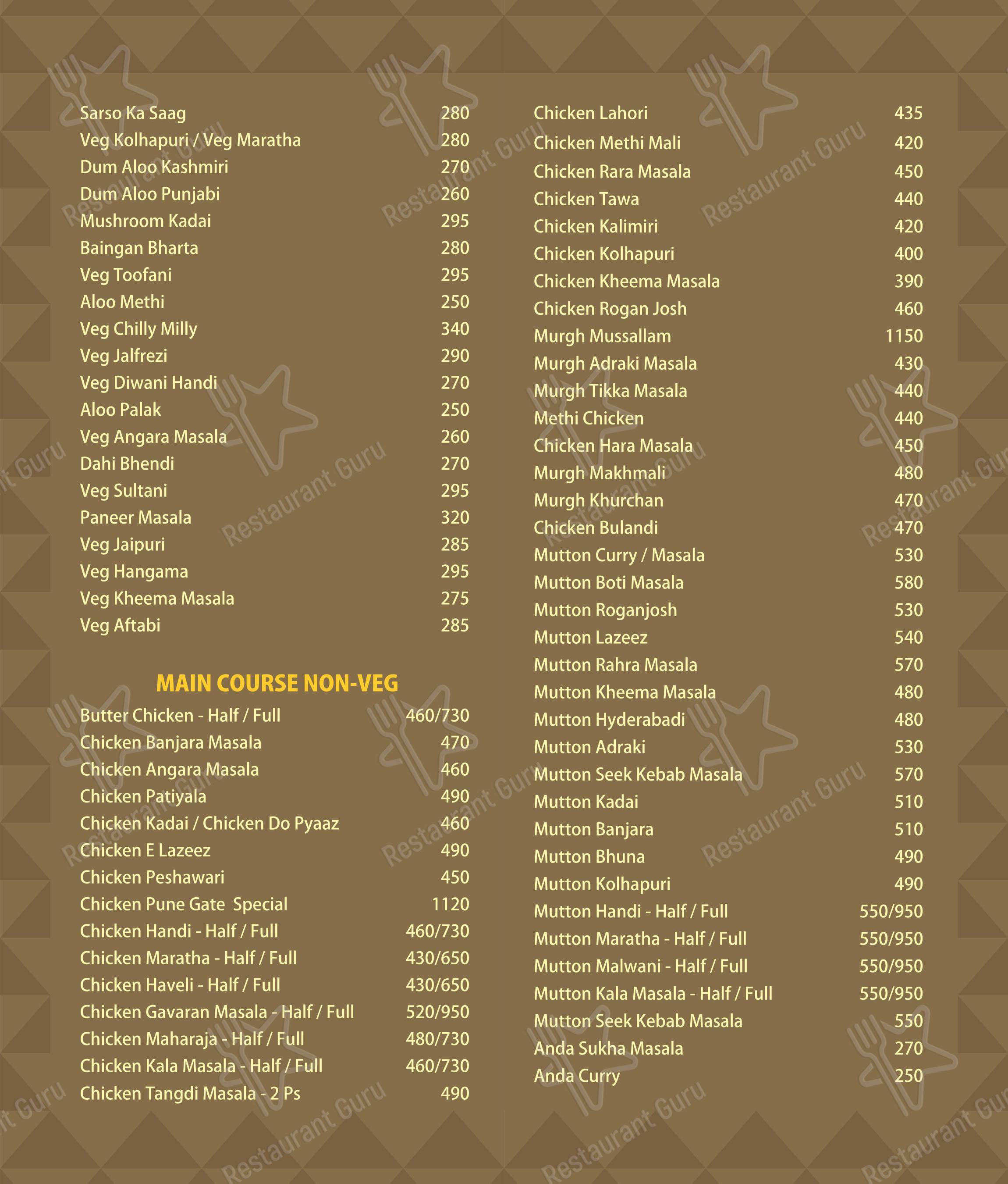 Menu for the Hotel Pune Gate Garden Family Restaurant restaurant