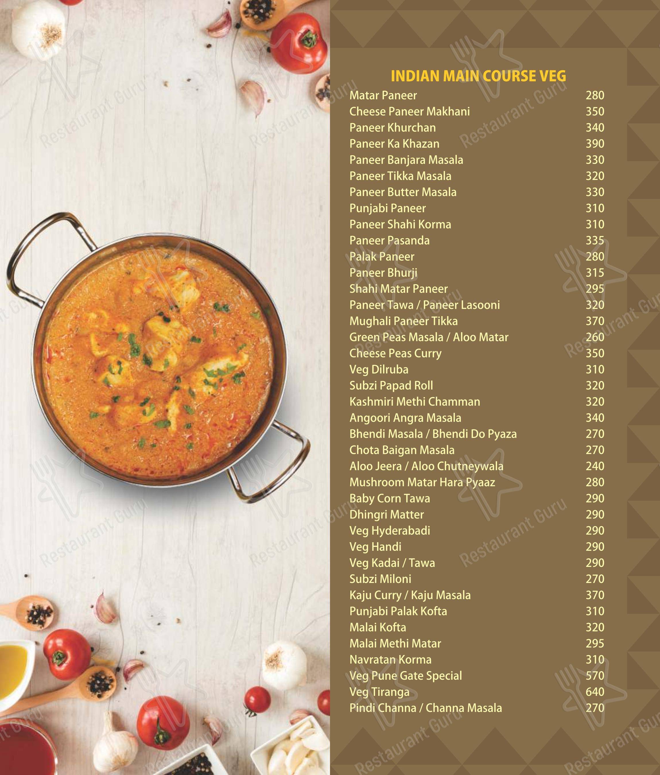 Hotel Pune Gate Garden Family Restaurant - Menu