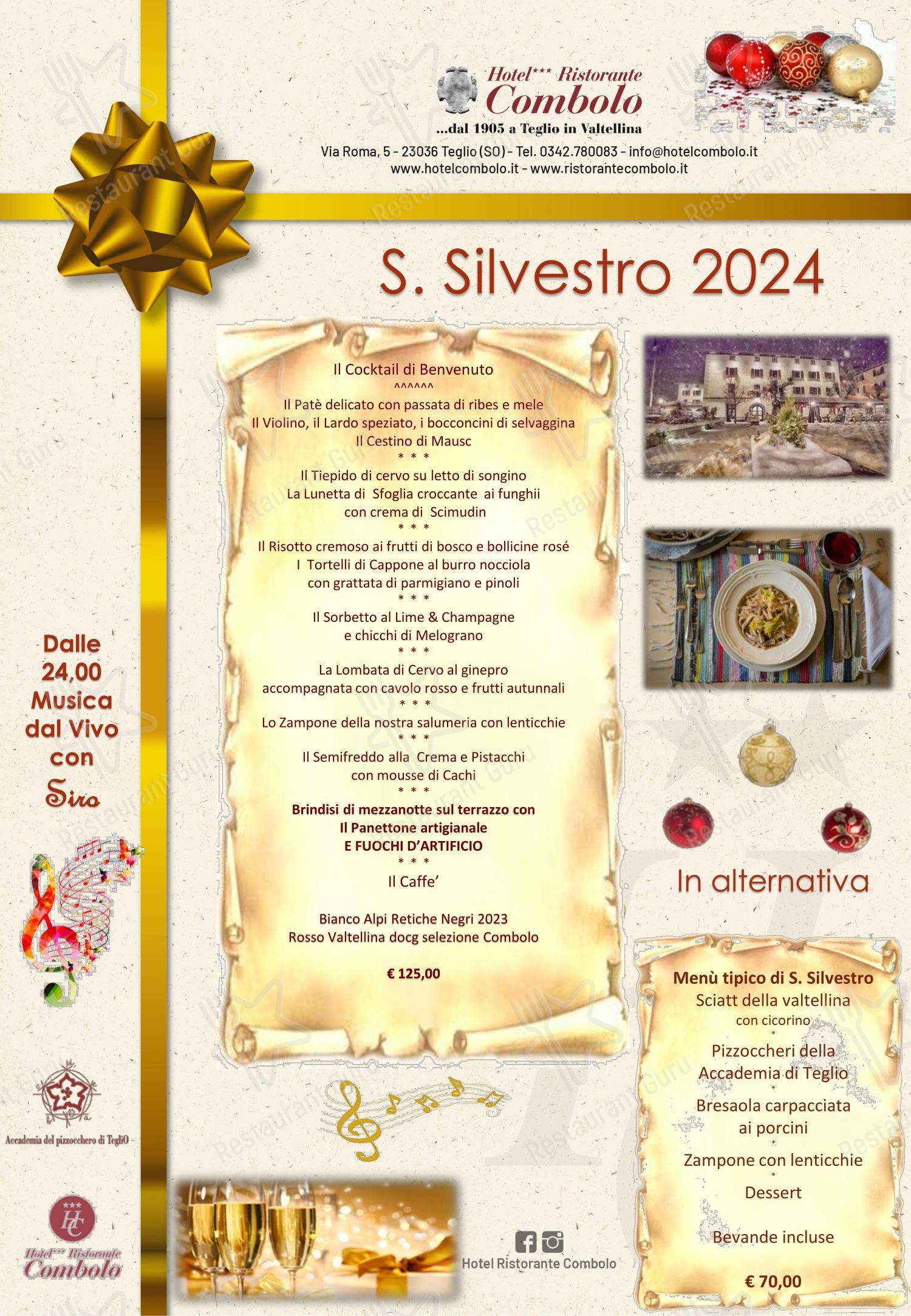 Menu per Combolo Hotel e Ristorante ristorante