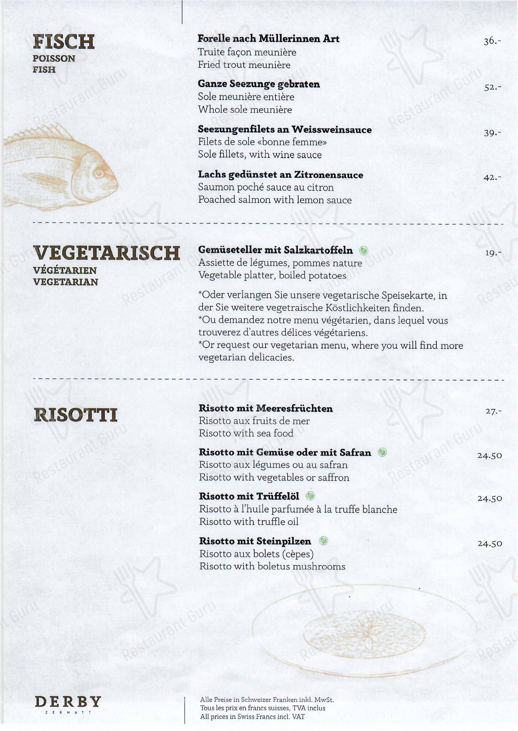 Menu per Hotel Restaurant Derby in Zermatt