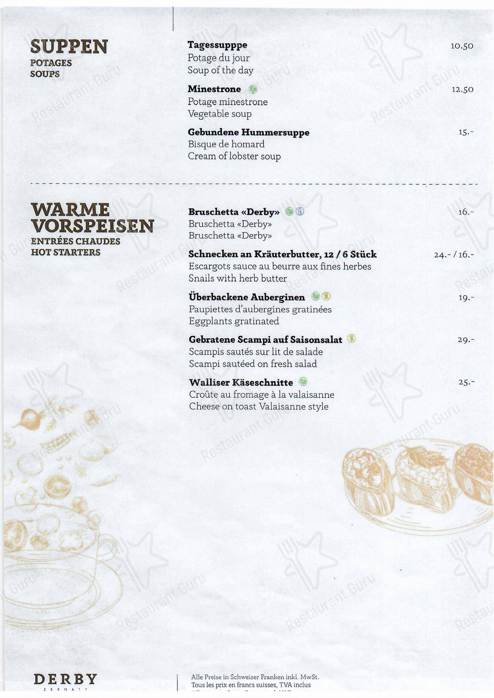 Menu per Hotel Restaurant Derby in Zermatt