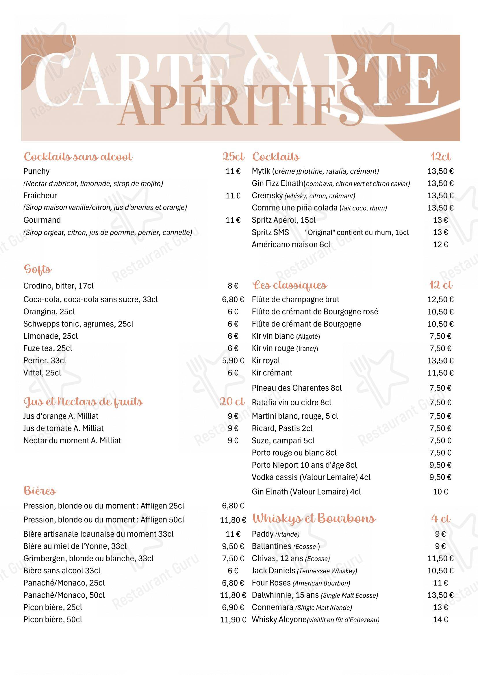 菜单 pour Hôtel Restaurant Le Rive Gauche dans Joigny