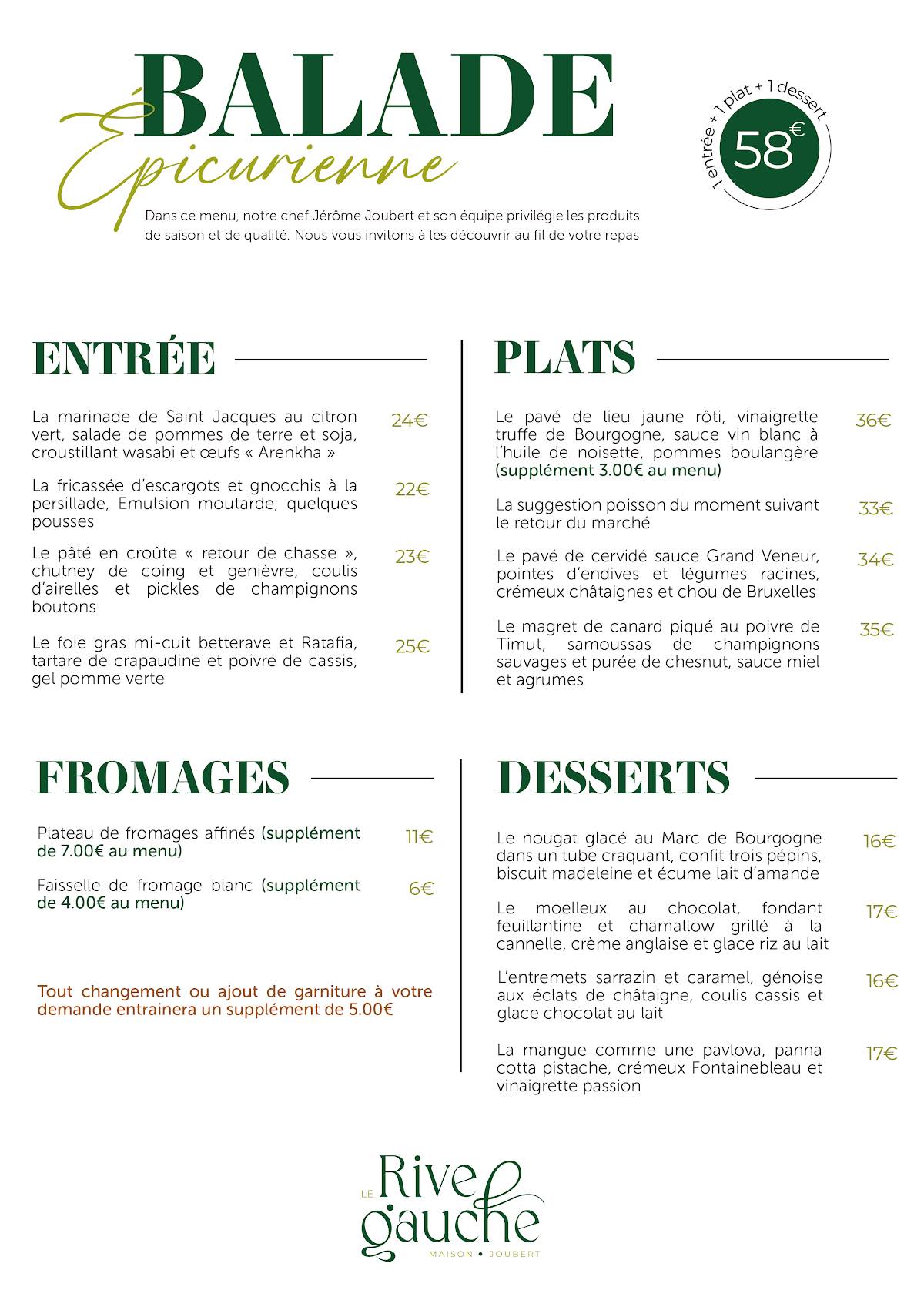 Menu de Hôtel Restaurant Le Rive Gauche