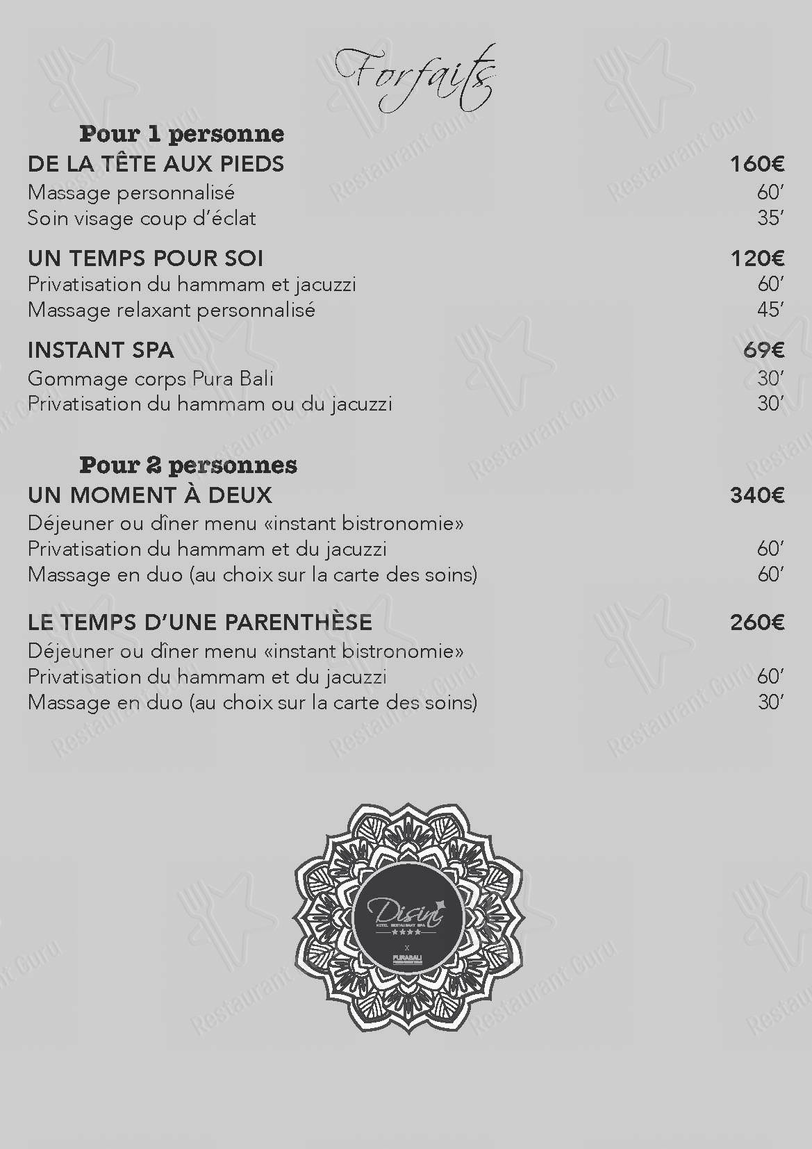 Menu pour Disini - plats et boissons