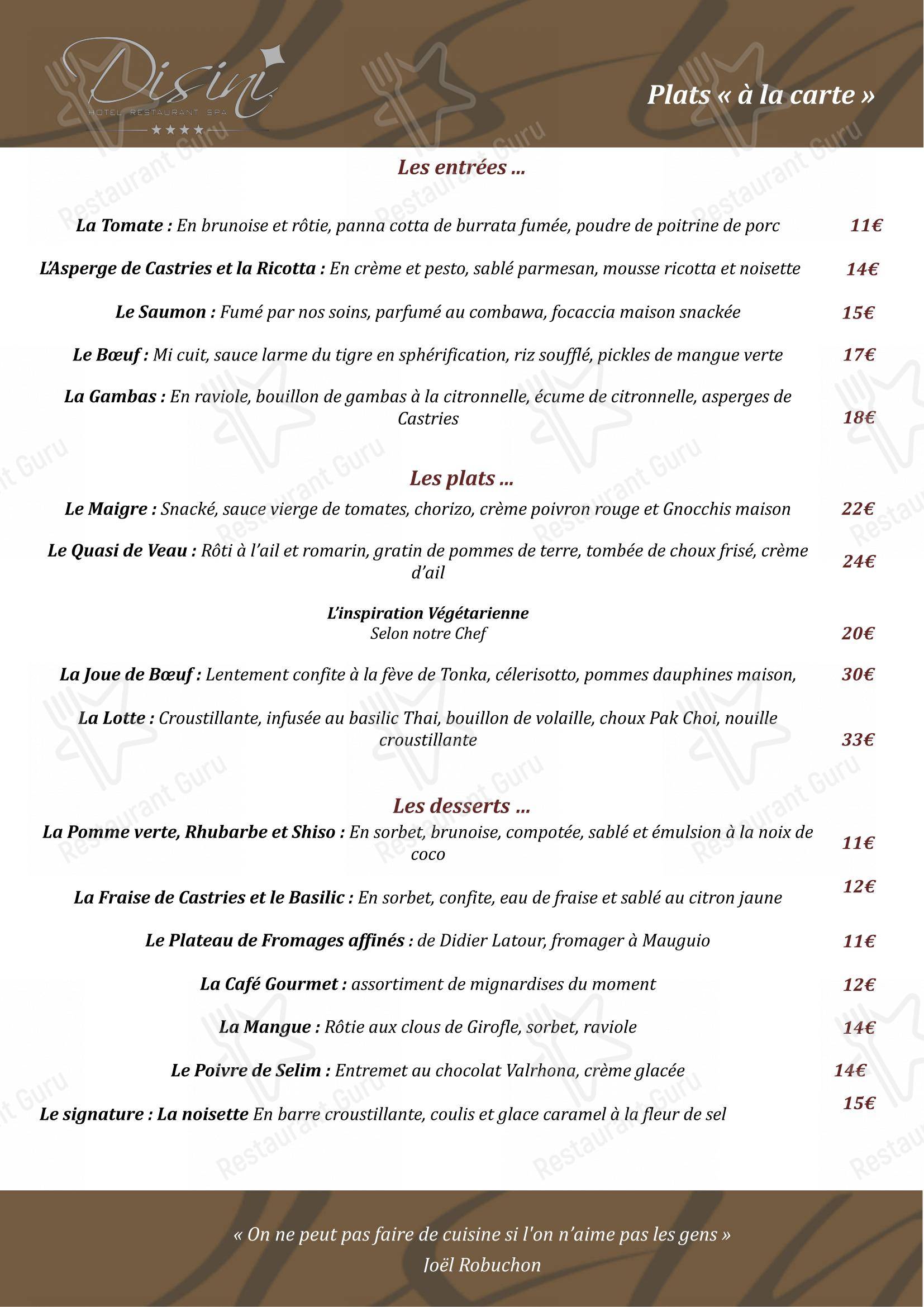 Ночное меню pour Disini restaurant