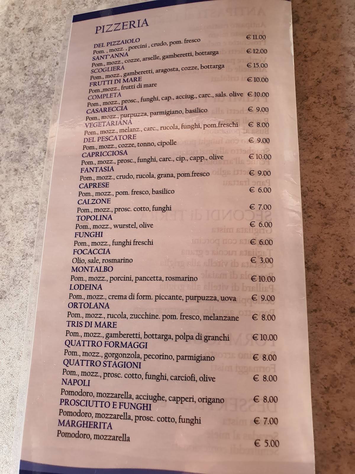 Menu di Hotel Ristorante S.Anna 