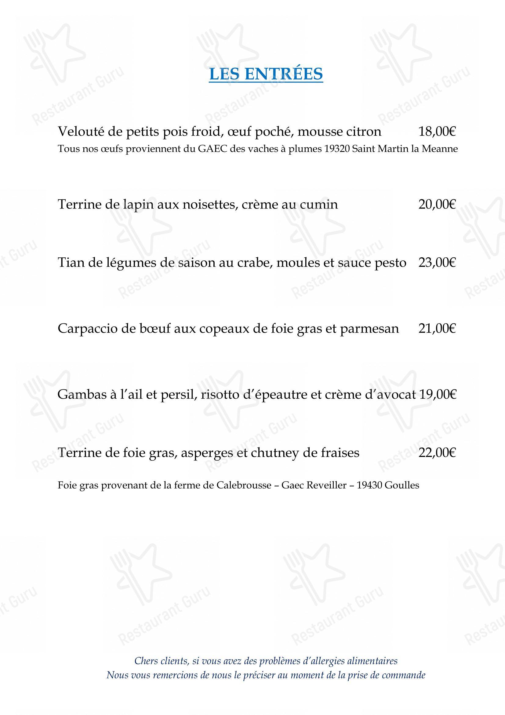 Ночное меню pour Logis Hôtel le Sablier du Temps dans Argentat