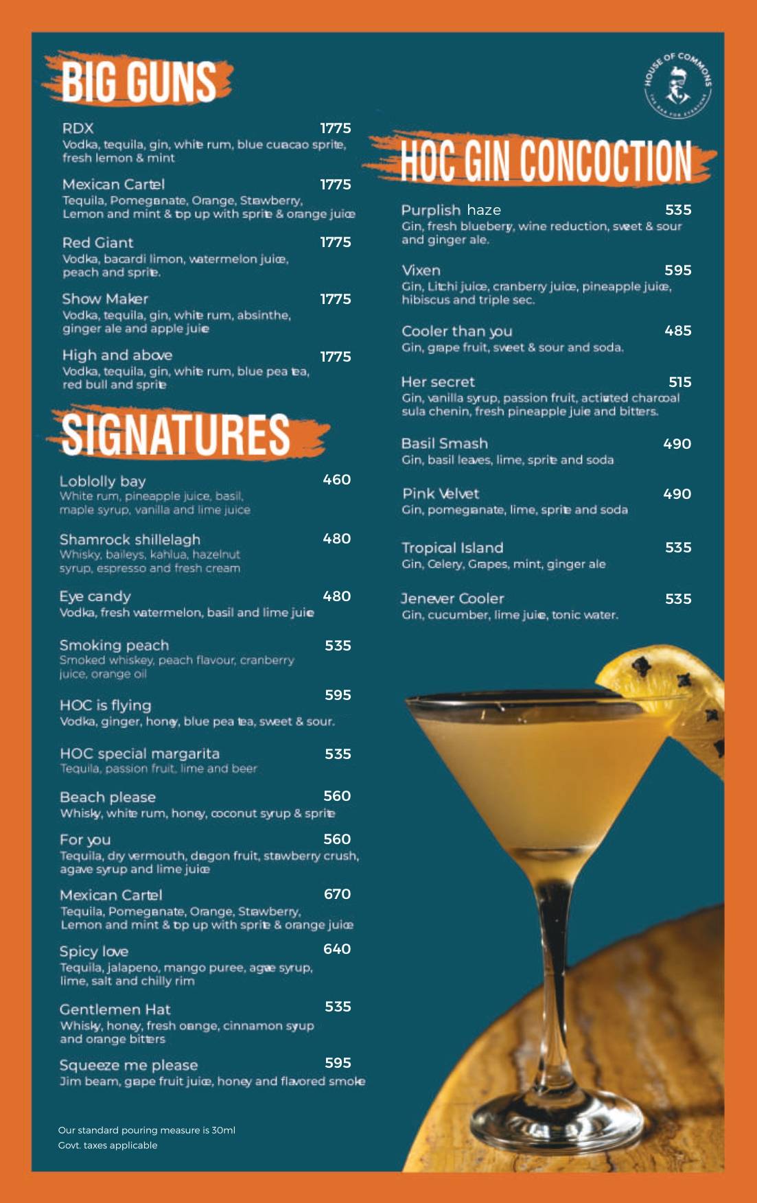 House of Commons menu