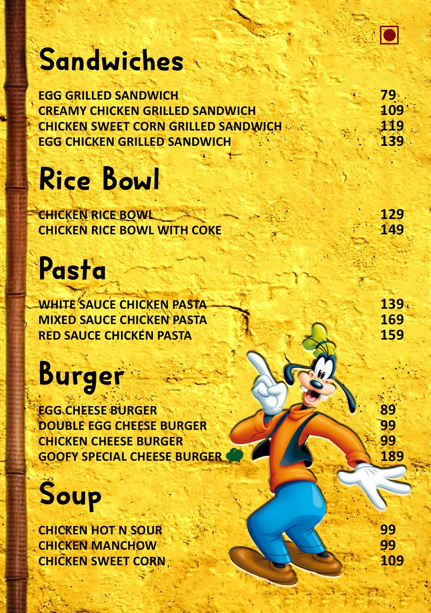 Goofys Cafe menu