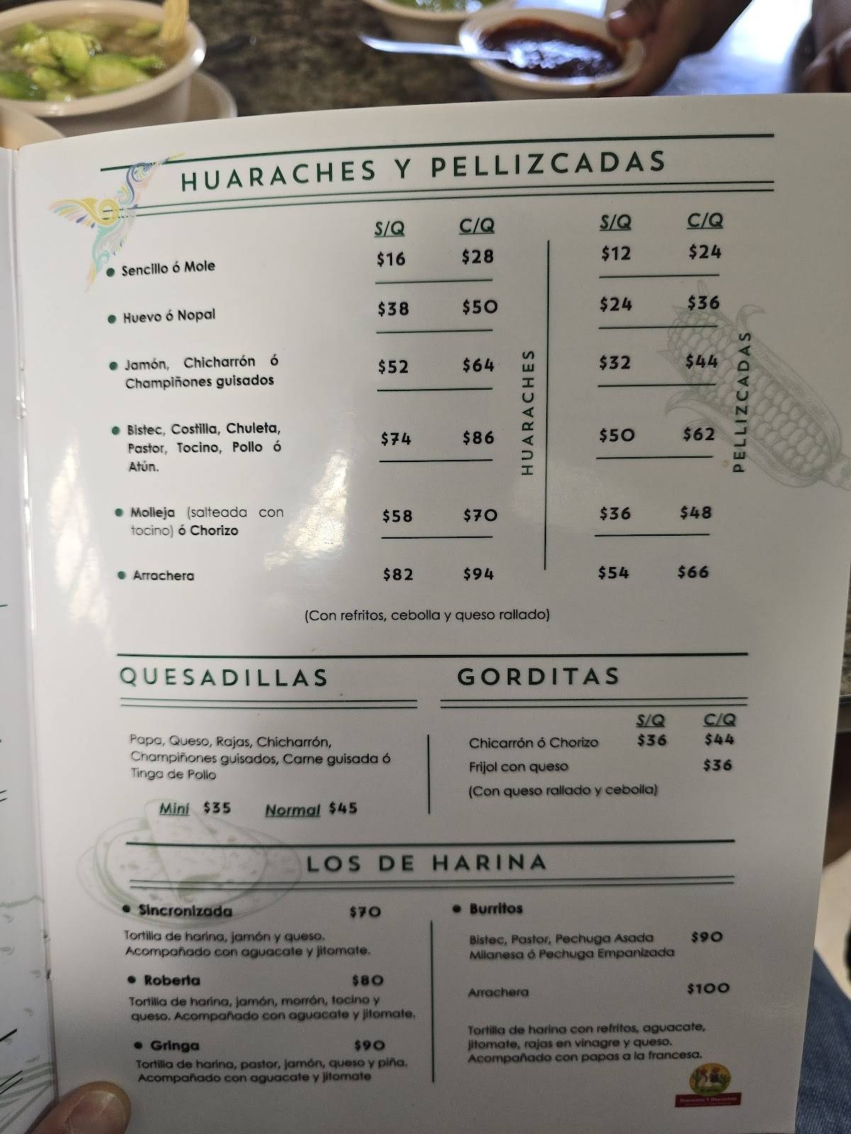 Carta del restaurante Huarachín y Huarachón, Nezahualcóyotl, Nte. 70 6019