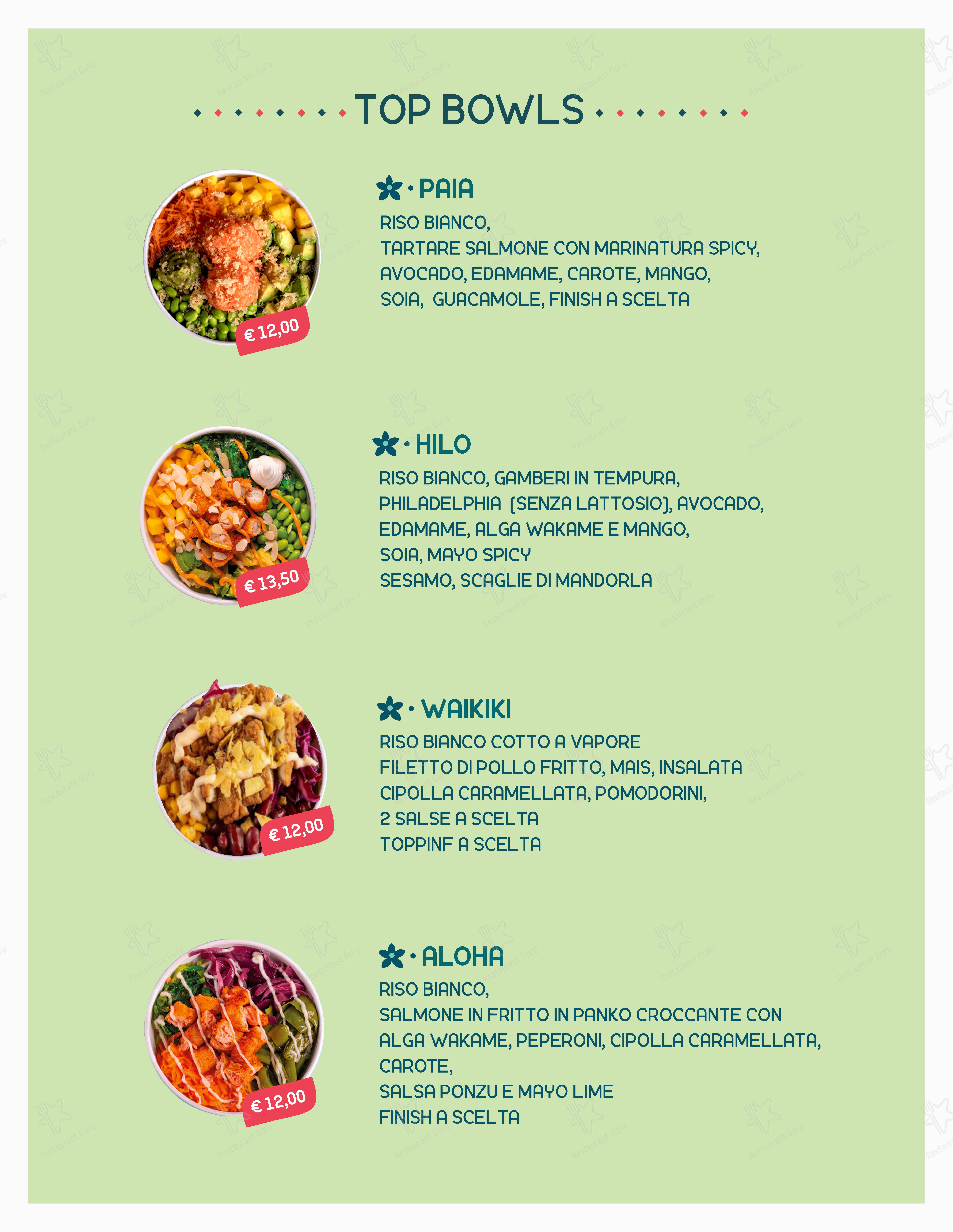 Hula Hawaiian Restaurant in Trani - Menu