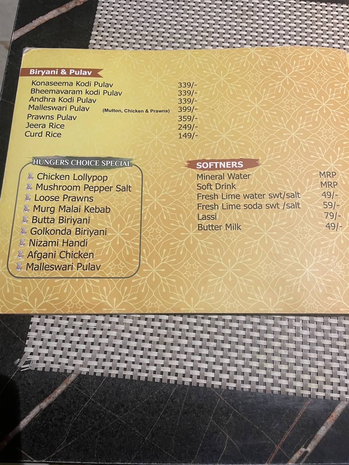 Hunger's Choice Multicuisine Restaurant menu