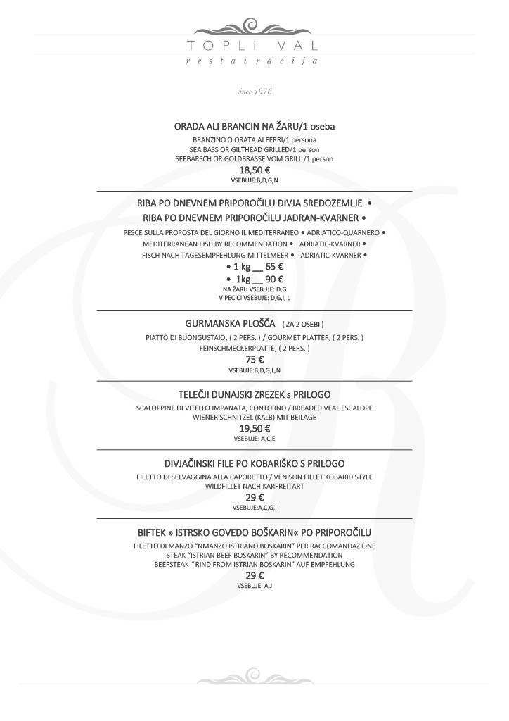 Menu di Hotel Hvala 
