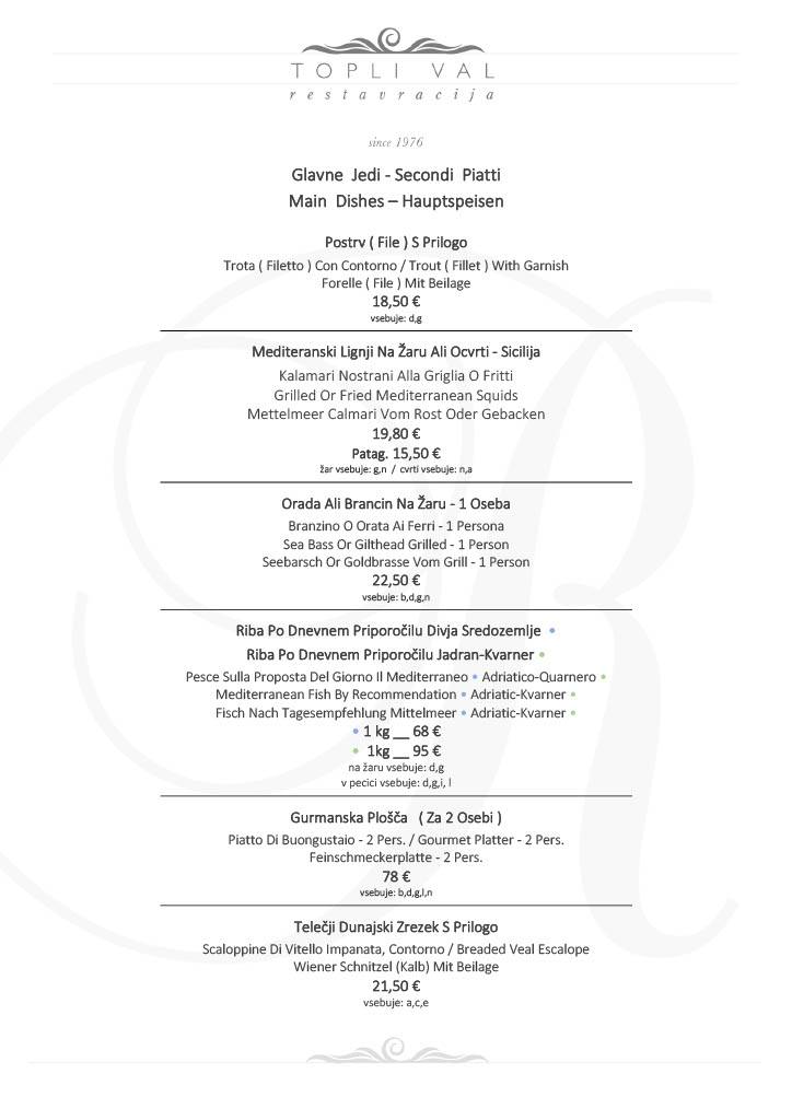 Menu di Hotel Hvala 